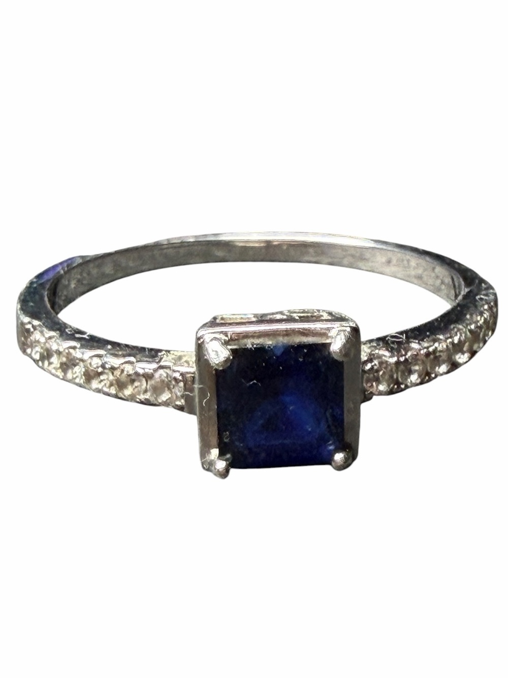 Sterling Silver Princess Cut Dark Blue Solitarie Ring stamped S925 size 9